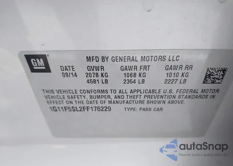 2015 Chevrolet Malibu 1Lz z USA, uszkodzony, nr VIN 1G11F5SL2FF176229